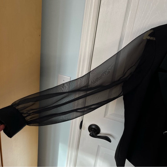 Vintage Nu-Mode Toronto Sheer Sleeves Tuxedo Lapel Blouse Top Glamorous Party L - Picture 6 of 11